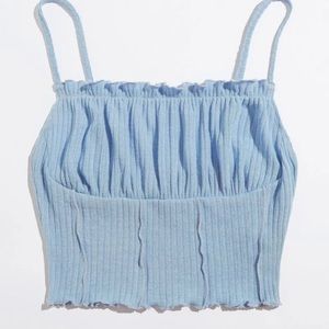 Light Blue Ruched Ruffled Cropped Cami Top XS